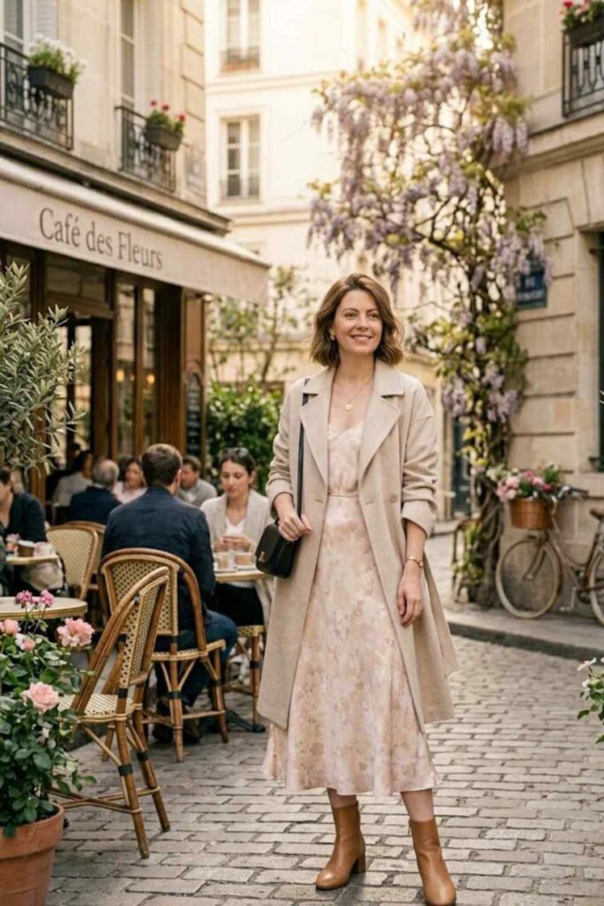 Lightweight Coat with Midi Dress