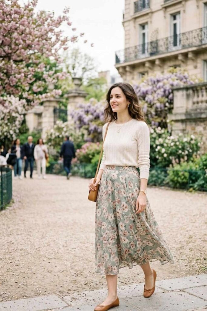 Lightweight Sweater with Midi Skirt