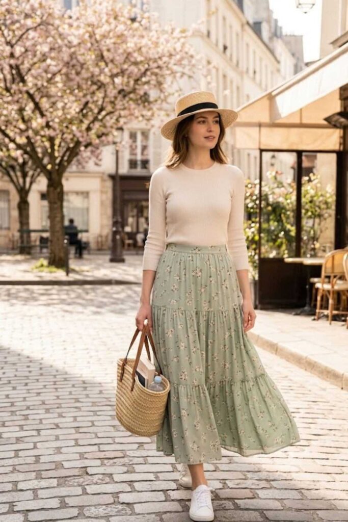 Maxi Skirt with Knit Top