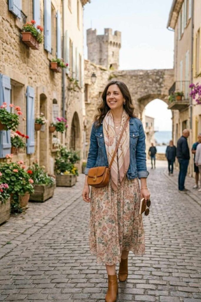 Midi Dress with Denim Jacket