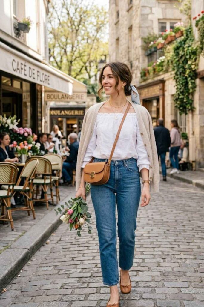 Off-Shoulder Blouse with Jeans