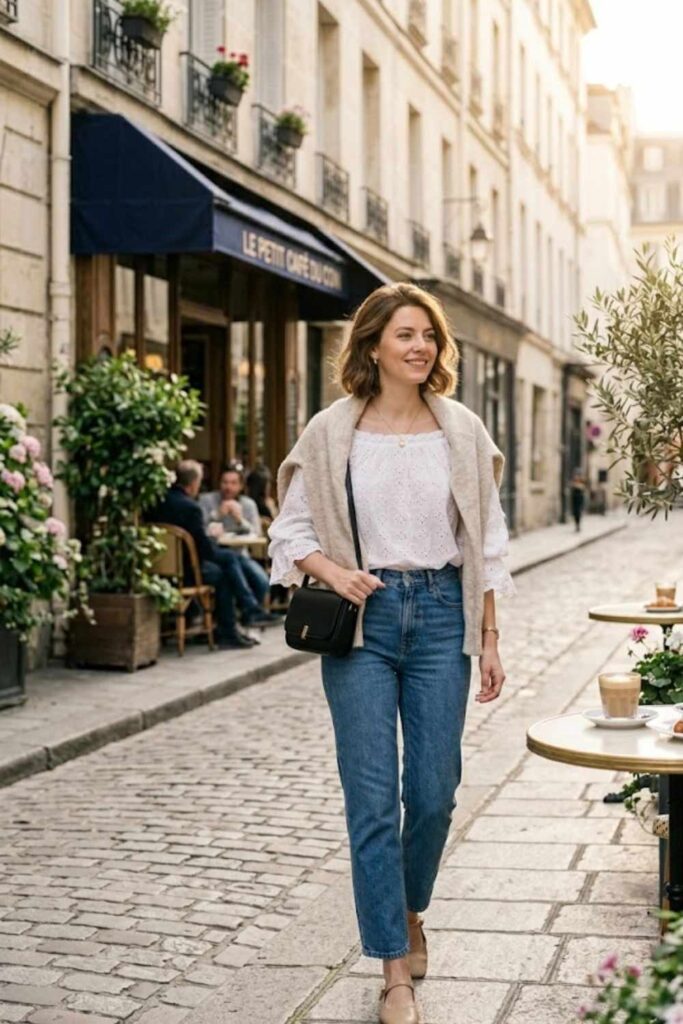 Off-Shoulder Blouse with Jeans