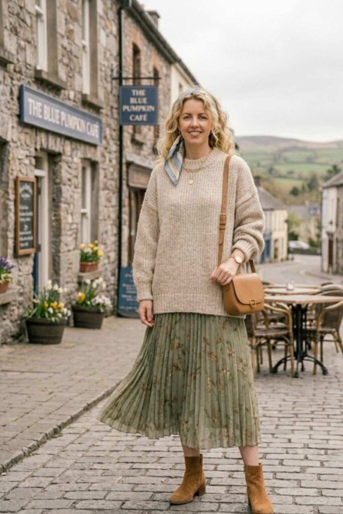 Oversized Sweater with Midi Skirt