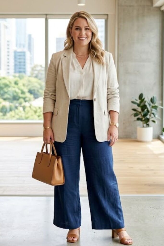 1. Linen Blazer with Wide-Leg Trousers