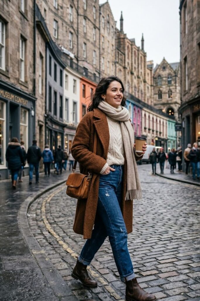 1. Oversized Wool Coat With Knit Sweater And Jeans