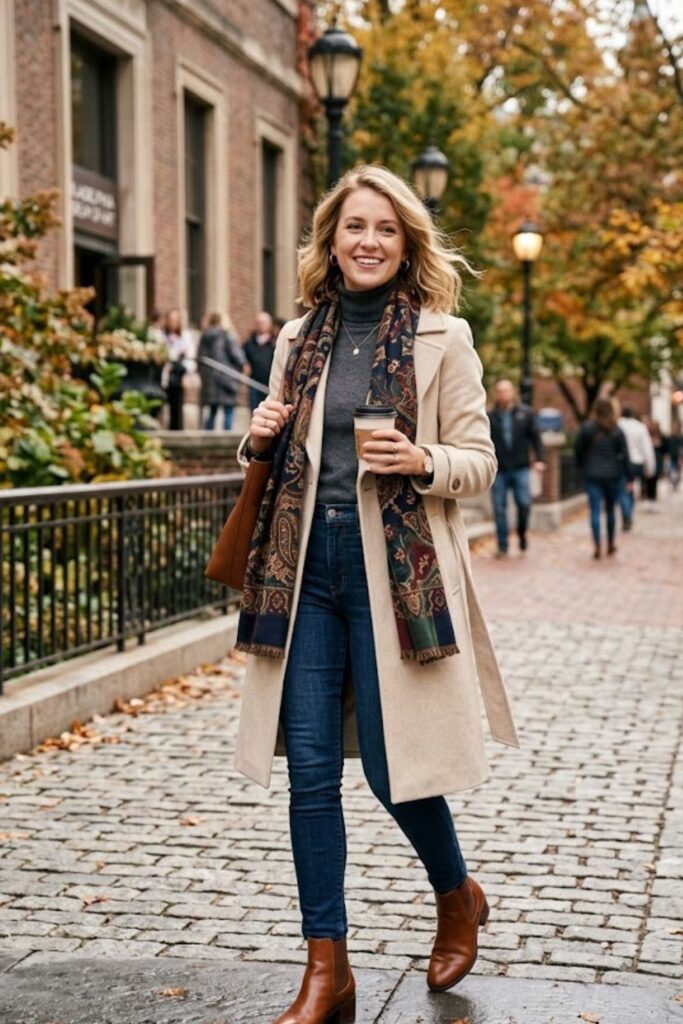 1. Wool Trench Coat With Turtleneck And Skinny Jeans