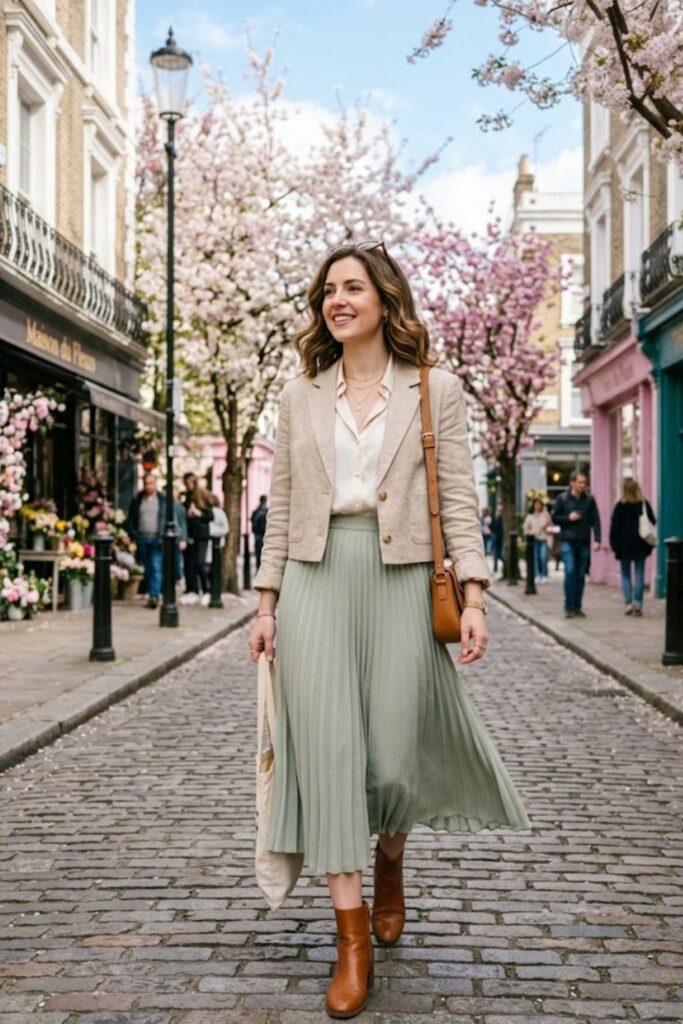 10. Cropped Jacket With Midi Skirt