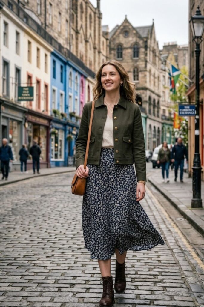 10. Cropped Jacket With Midi Skirt