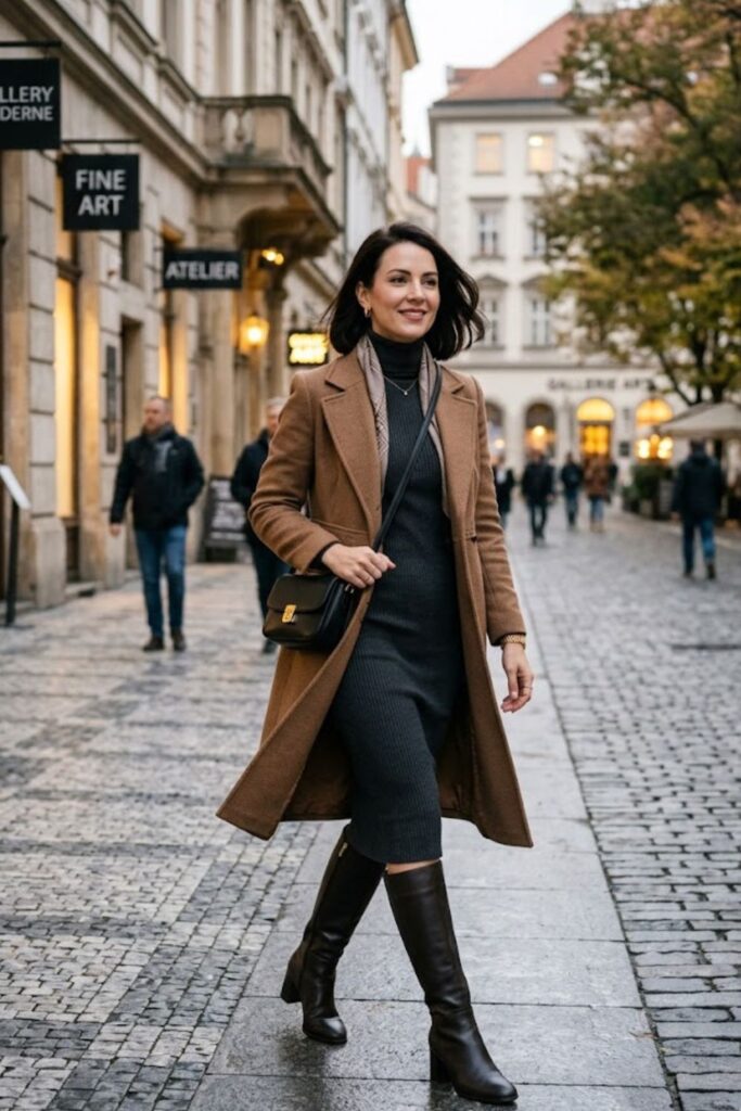 10. Turtleneck Dress With Structured Coat