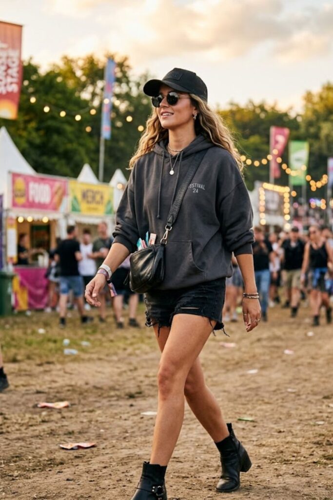 11. Oversized Hoodie With Shorts And Boots