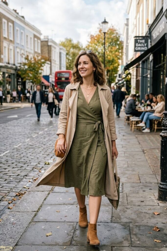 12. Wrap Dress With Lightweight Coat