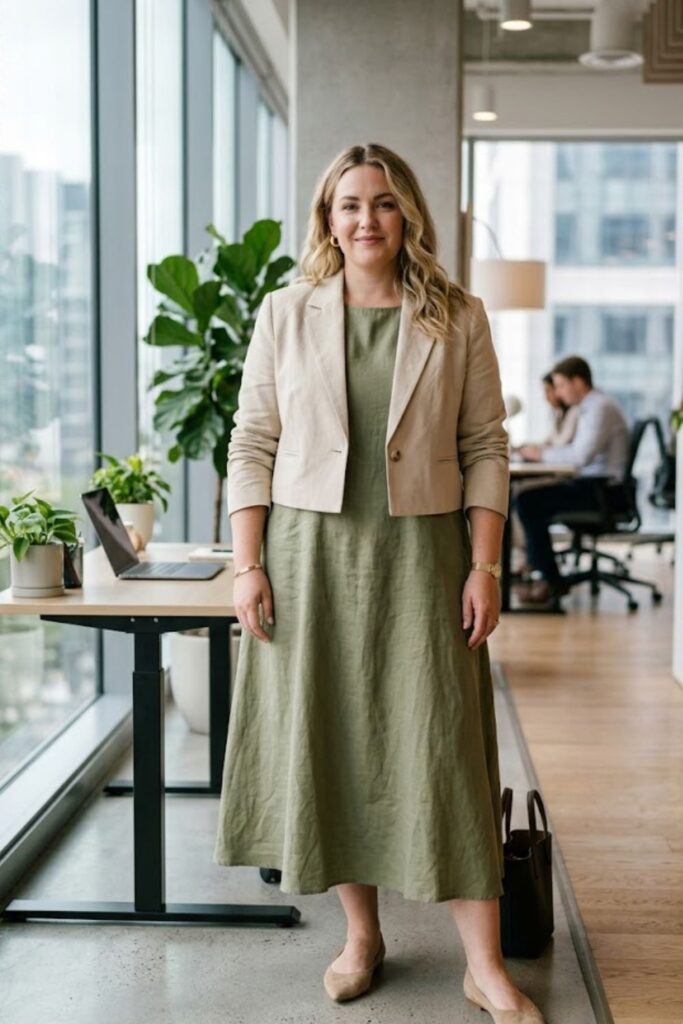 13. Cropped Blazer with Midi Dress