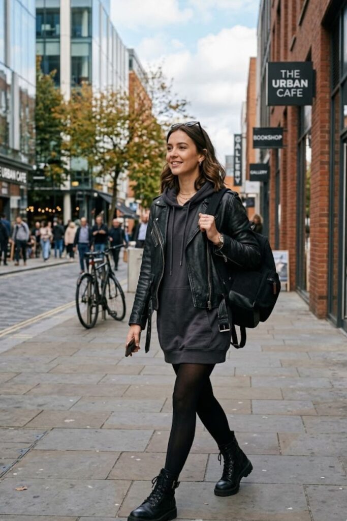 13. Hoodie Dress With Biker Jacket