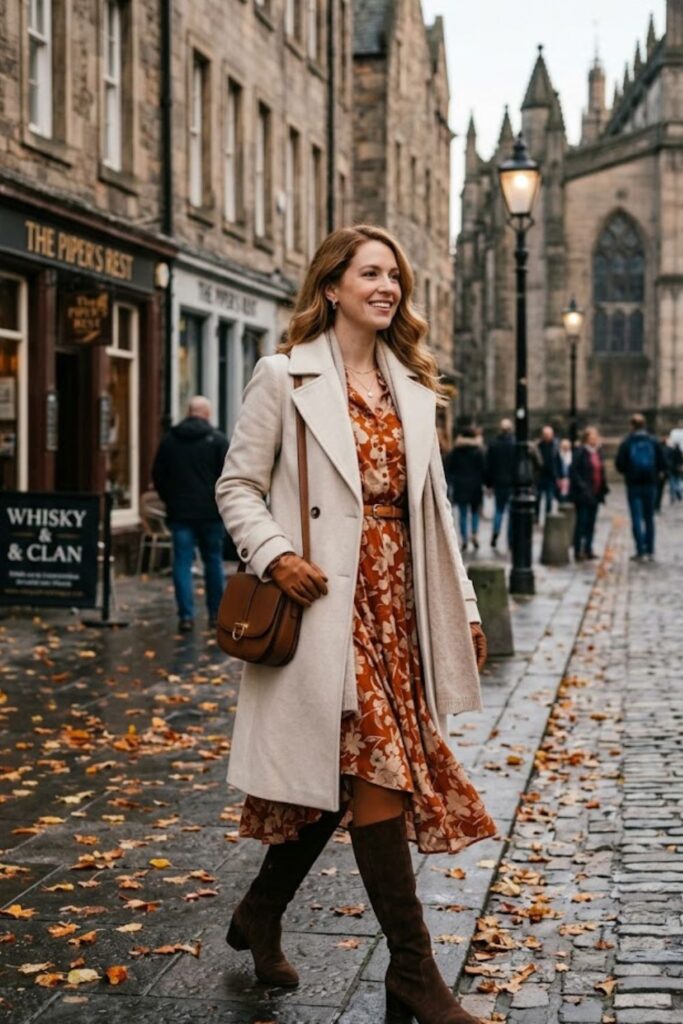 13. Wool Coat With Midi Dress