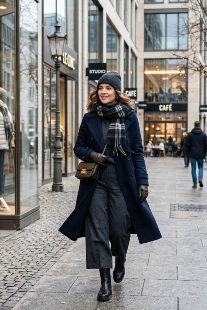 15. Double-Breasted Coat With Turtleneck And Culottes