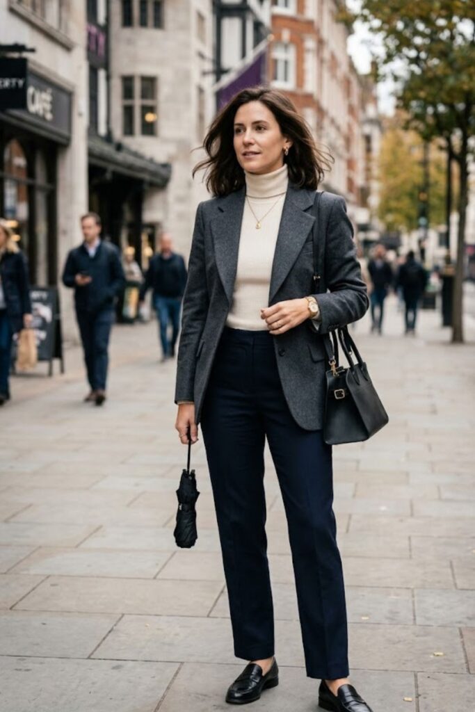 3. Blazer With Turtleneck And Tailored Trousers