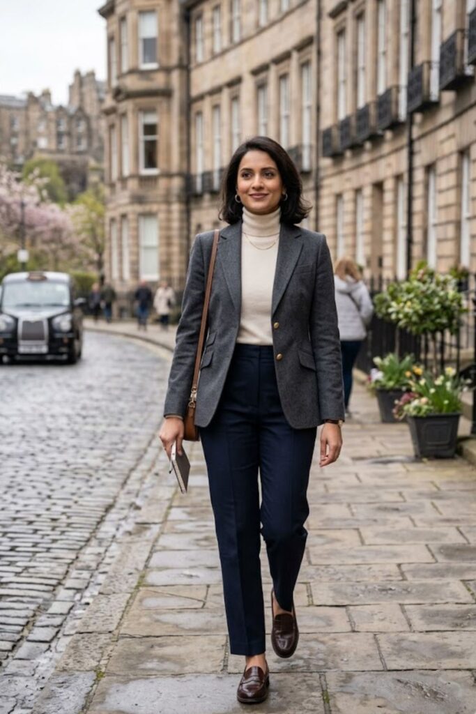 3. Blazer With Turtleneck And Tailored Trousers