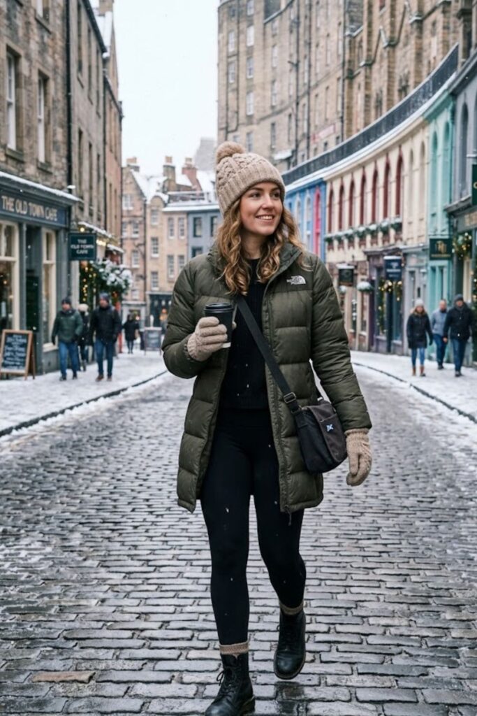 3. Puffer Jacket With Leggings And Boots