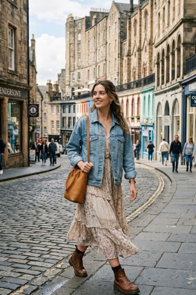 4. Denim Jacket With Maxi Dress