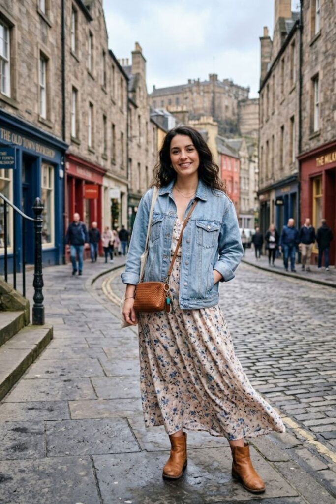 4. Denim Jacket With Maxi Dress