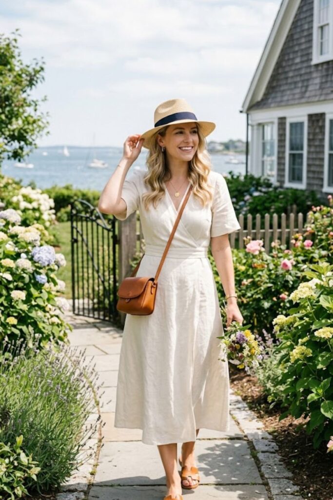 4. Linen Dress With Straw Hat