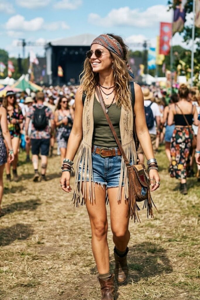 5. Fringe Vest With Tank Top And Shorts
