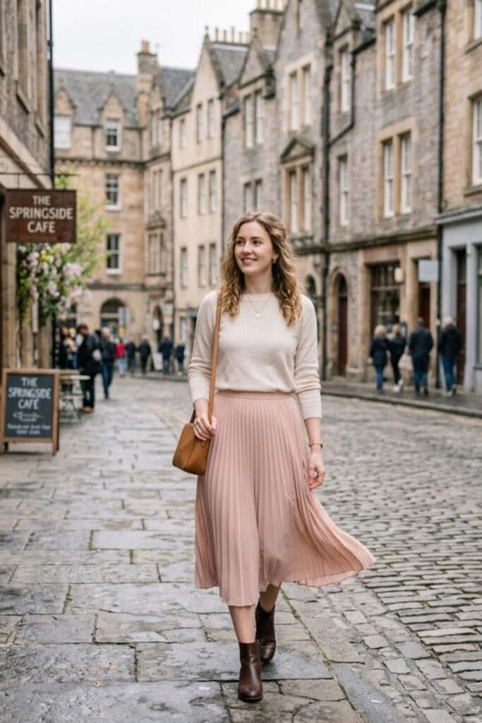 5. Lightweight Sweater With Pleated Skirt