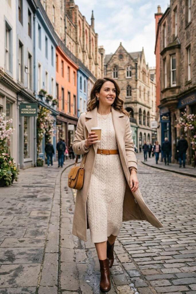 7. Knit Dress With Belt And Boots