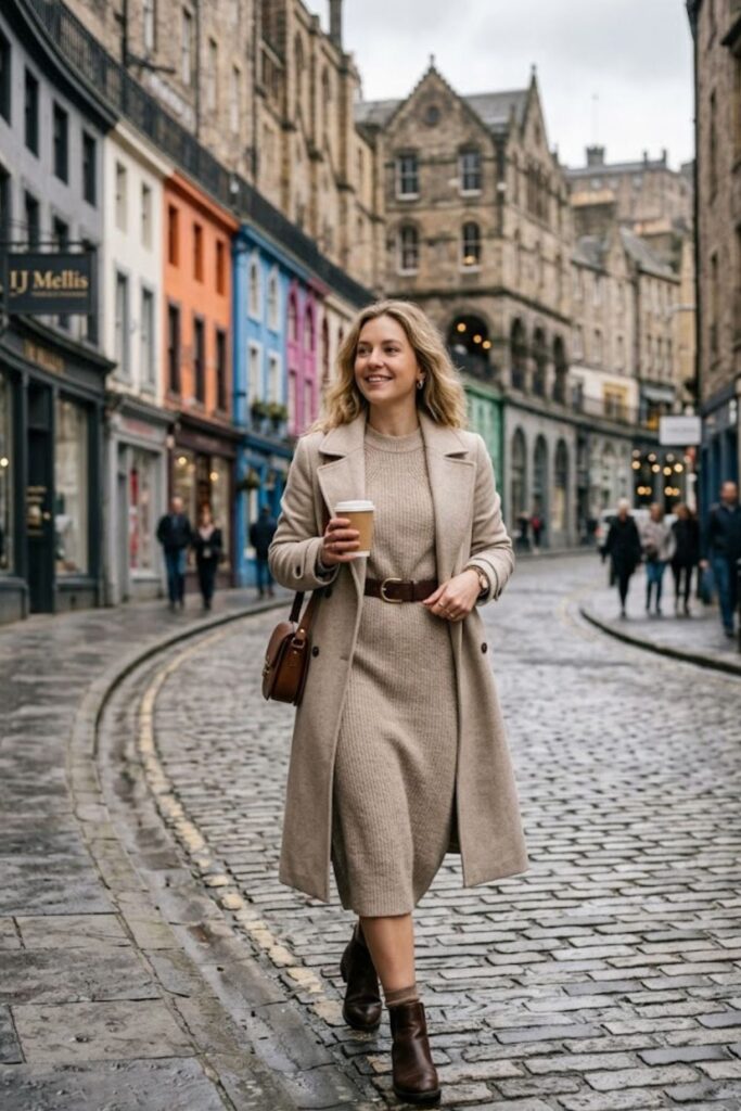 7. Knit Dress With Belt And Boots