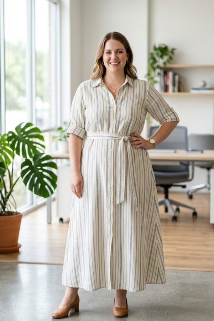 7. Maxi Shirt Dress with Minimal Accessories