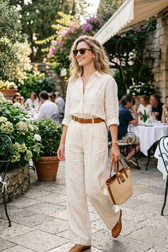 8. Linen Shirt With Wide-Leg Trousers