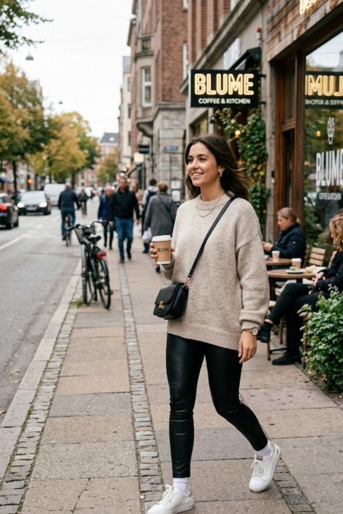 8. Oversized Sweater With Leather Leggings