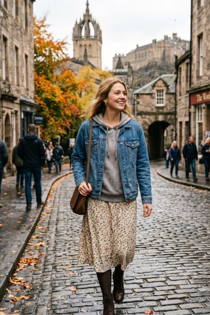 9. Denim Jacket With Hoodie And Skirt