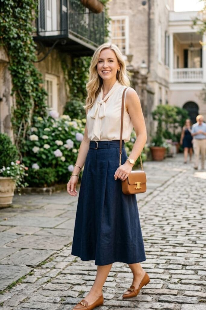 9. Sleeveless Blouse With Midi Skirt