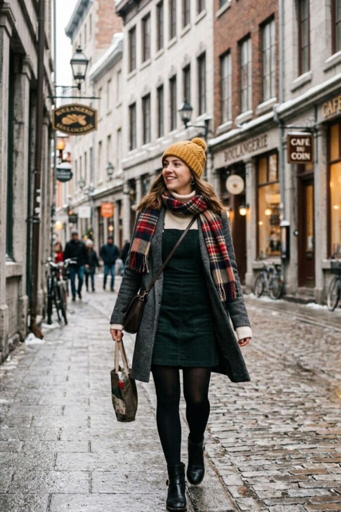 9. Turtleneck With Pinafore Dress And Tights