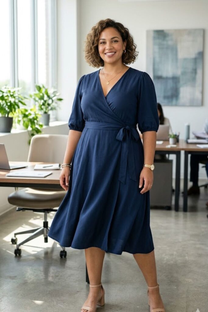 Wrap Dress with Mid-Heel Sandals