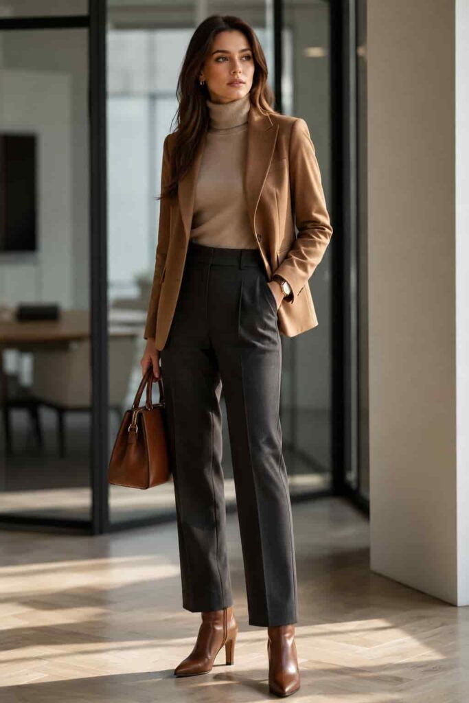 1. Blazer with Turtleneck and Tailored Trousers
