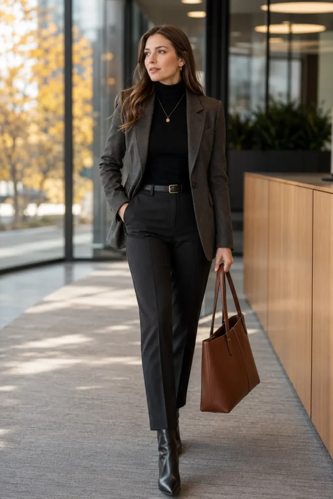 1. Blazer with Turtleneck and Trousers