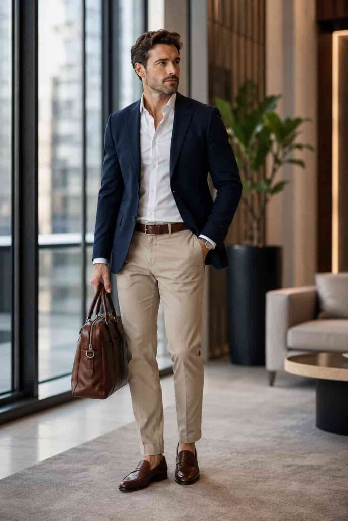 1. Navy Blazer with Chinos