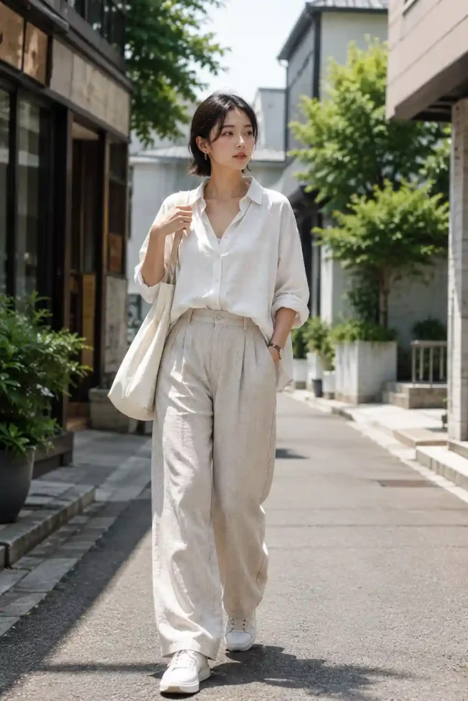 1. Oversized Linen Shirt with Wide-Leg Pants