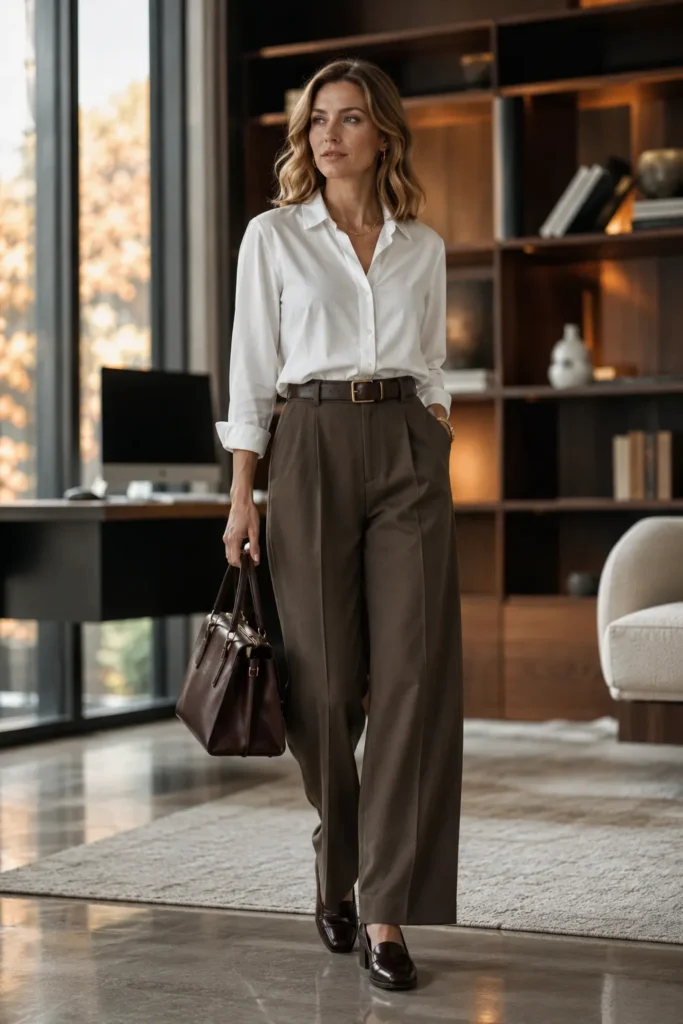 10. Button-Down Shirt with Wide-Leg Pants