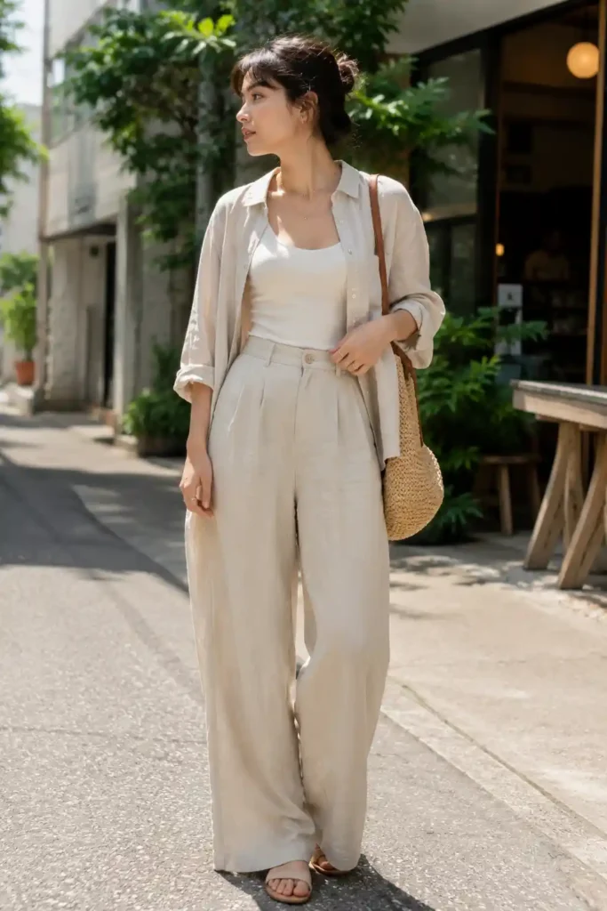 10. Linen Shirt over a Tank Top