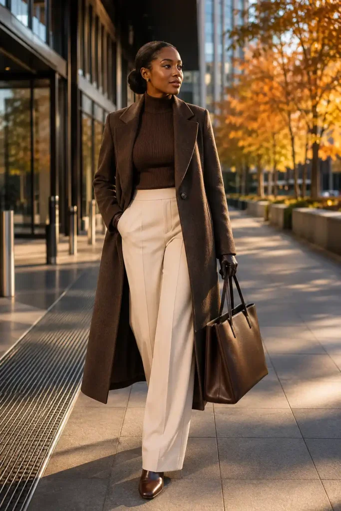 10. Long Wool Coat over Office Separates