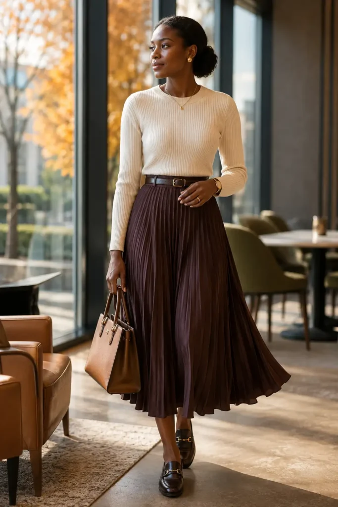 11. Knit Top with Pleated Midi Skirt