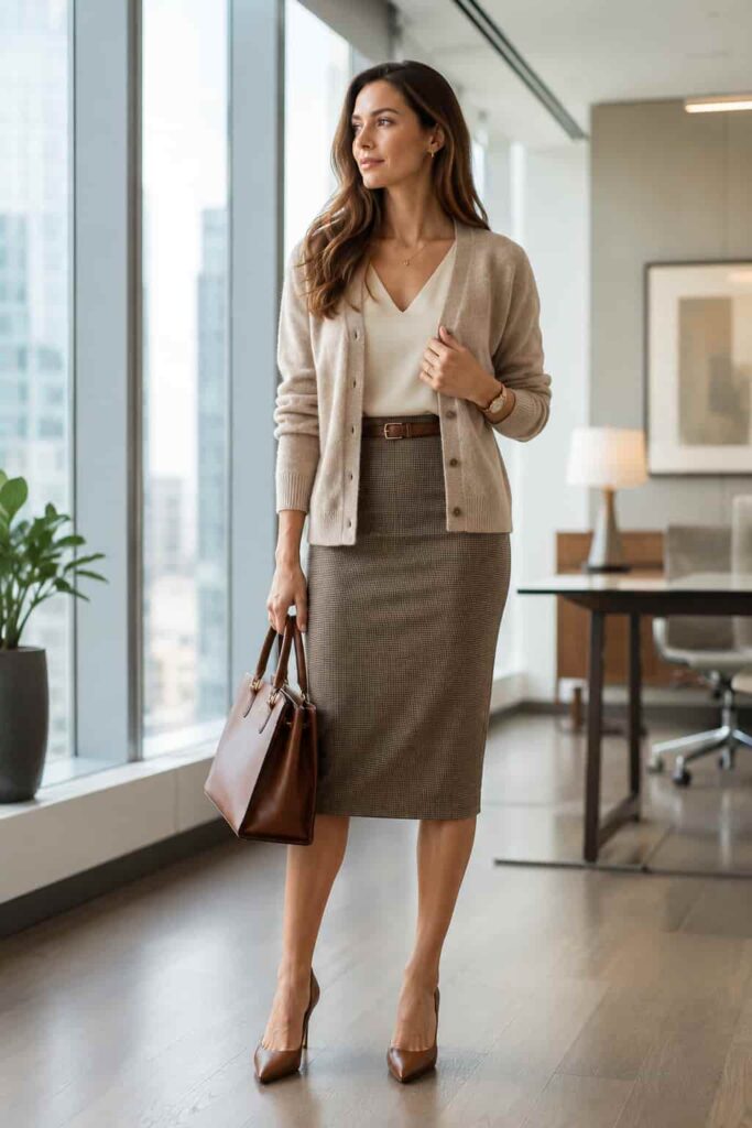12. Cardigan with a Pencil Skirt