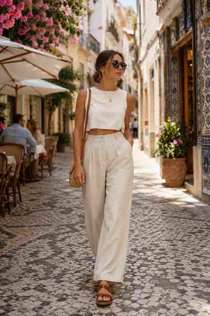 12. Linen Pants with a Cropped Top