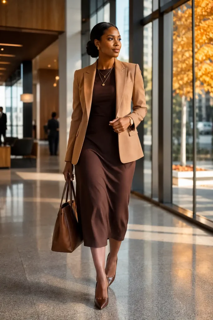 13. Midi Dress with a Tailored Blazer