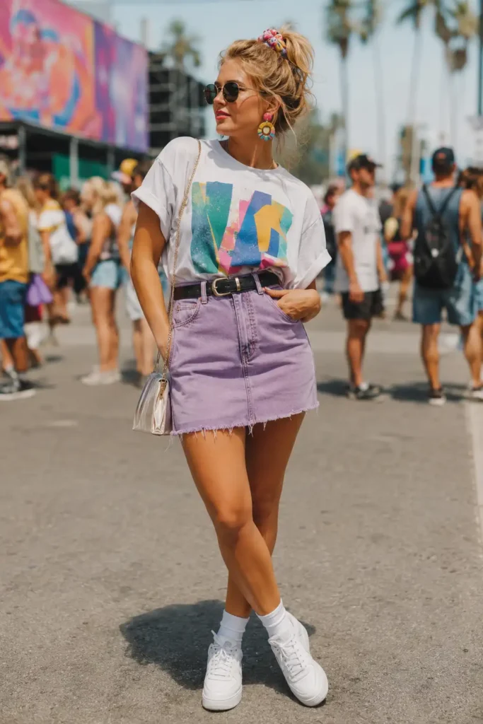 13. Mini Skirt with an Oversized Graphic Tee