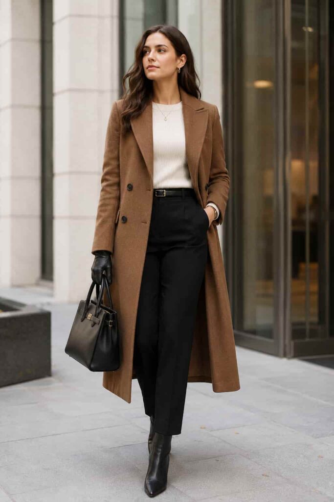 13. Wool Coat over Tailored Separates