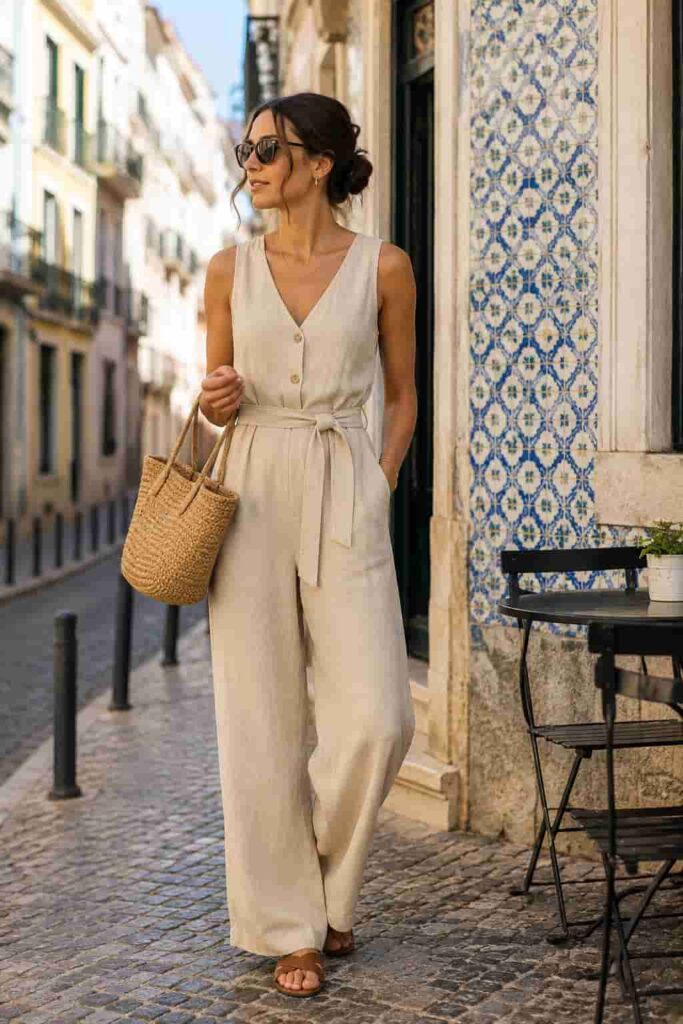14. Lightweight Jumpsuit with Sandals